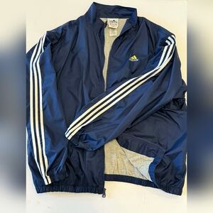 Adidas Men's Navy Windbreaker with White Stripes